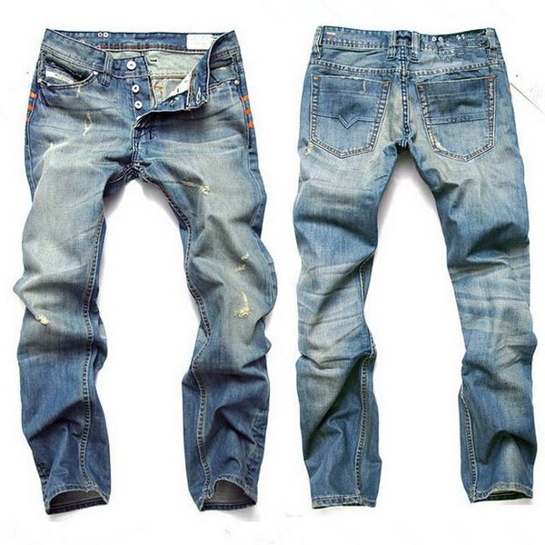 

men jeans mens slim casual pants elastic trousers light blue fit loose cotton denim brand jeans for male fashion