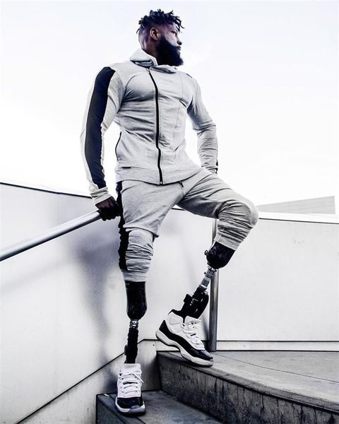 

4 colors mens tracksuits long sleeve plus size sportswear hooded jakcets fitness running sweater suit fashion, White;black