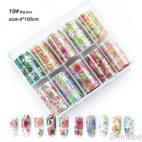 

10pcs/box mix rose flower nail foil polish stickers set nail transfer foil paper starry nail art sticker decoration nails wraps tool, Black