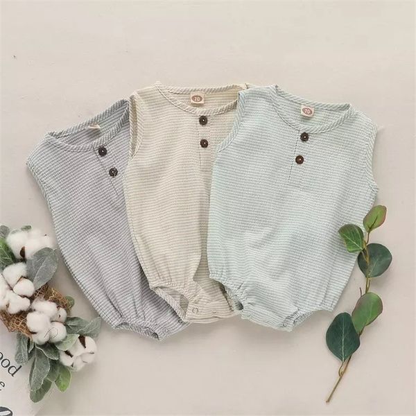 

New tyli h ummer toddler baby boy girl romper in cotton leevele front button tripe jump uit kid body uit baby romper 0 2t