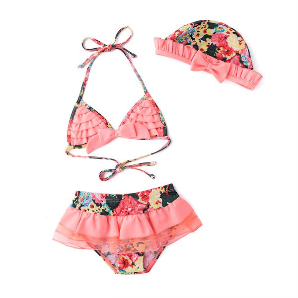 3PCS Toddler Kids Baby Girl Swimwear Straps Swimsuit Bathing Bikini Set+Headband