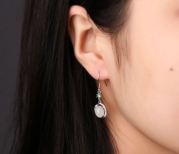

xinjiang and tian yu silver-encrusted jade white jade ear nails women's egg face water drop earrings earrings earr, Golden;silver