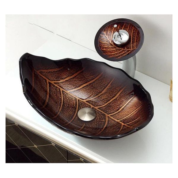 

thick tempered glass wash basin simple european four season leaf carving art basin bathroom counterecleaning basin + faucet +drainer