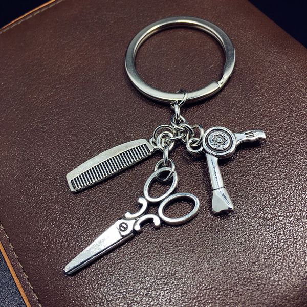 

мода сплава trinkets wash и blow парикмахер стилист фен расческа ножницы шарм подвеска key ring приемлемые фестиваль подарки, Slivery;golden