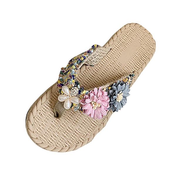 

slippers women fashion women's flowerhouse slippers clip toe flip flops non-slip wedges beach shoes woman flip flops#330, Black