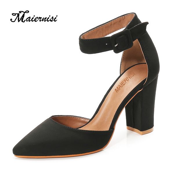 

maiernisi sandalias femeninas high heels autumn flock pointed sandals high heels female summer shoes lady sandals mujer, Black