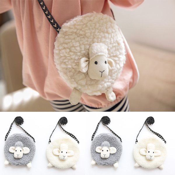 

brand new style toddler girls cute sheep shape crossbody bag mini coin purse wallet crossbody bag plush soft sweet purses, White