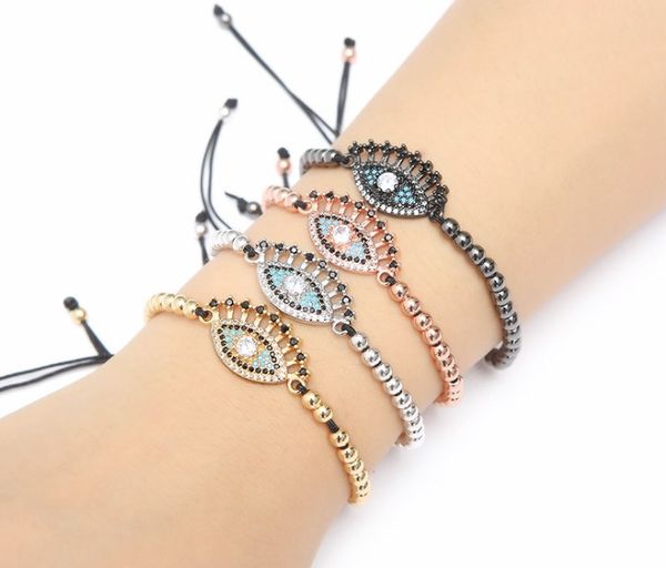 

gold silver micro pave cz cubic zirconia rope adjusted copper beads bracelet eye dt4 charm braided bangles women, Black