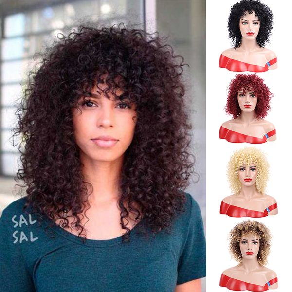 

dianqi 14 inch 5 colors afro kinky curly synthetic short wig with black wig for women