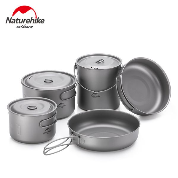 

naturehike outdoor hiking camping picnic tableware titanium pot frying pan lightweight camping equipment 800ml 1250ml