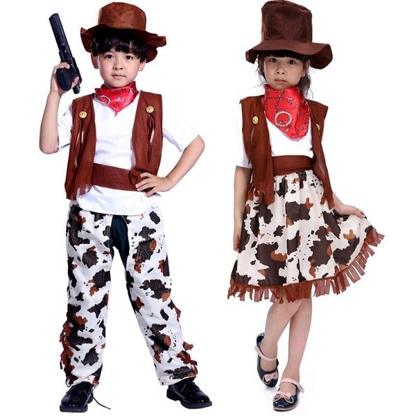 

halloween costume for children boy girl cosplay western america cowboy cowgirl clothing set carnival dress up masquerade clothes, Black;red