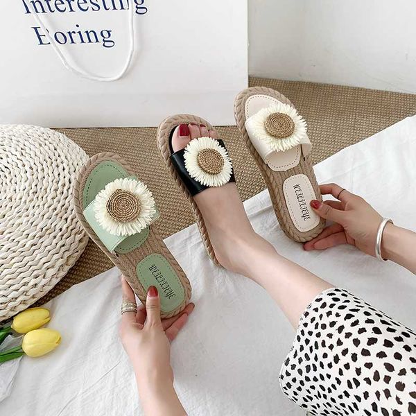 

shoes slippers flat summer woman slides shose women flower low pantofle beach 2020 floral pu basic rubber, Black