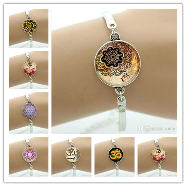 

yoga glass cabochon dome bracelet bangle om symbol yoga buddhism zen meditation mandala picture indian jewelry d511, Golden;silver
