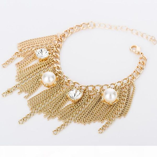 

европейская леди преувеличивает жемчуг кристалл браслет кисточкой, Golden;silver