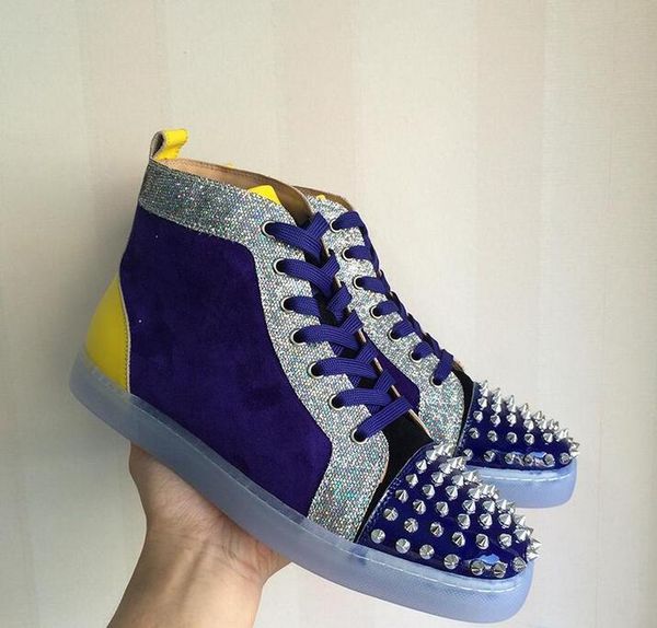 

designer shoes blue suede fashion studded spikes flats red bottoms orlato luxury mens womens party lovers leather sneakers eu 35-46, Black