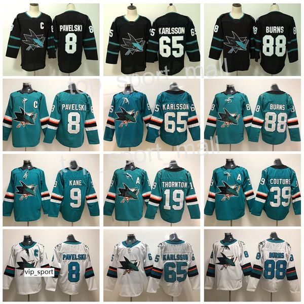 

san jose sharks jersey hockey 8 joe pavelski 65 erik karlsson 19 joe thornton logan couture 88 brent burns 9 evander kane hertl green black, Black;red