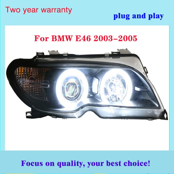 

for e46 headlights 2 door style 2003-2005 headlight for 316/318/320/325/328i double angle eyes hid high low beam lens h7