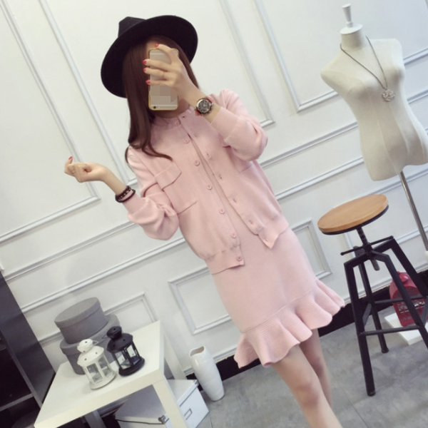 

work dresses 2 piece set winter cardigan long sleeve and skirt suits black blupink knitted two with jackets qr65, White;black