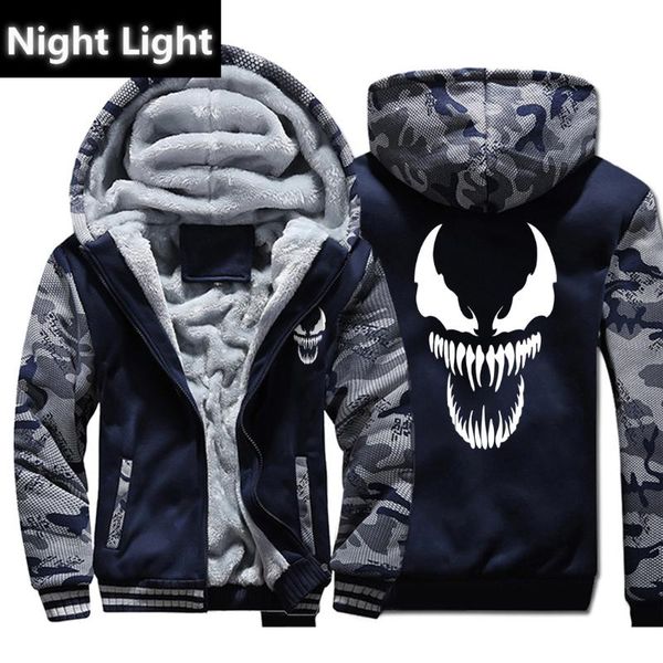 

venom толстовка мужчины фильм night light с капюшоном толстовка harajuku пальто зимы толстых ватки куртка прохладного серебристые streetwear, Black;brown