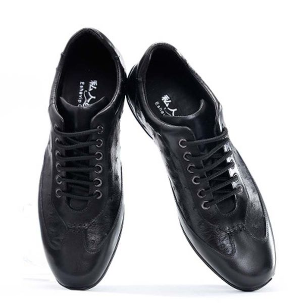 

ourui true new ostrich leather male casual shoes black lace-up men's shoes