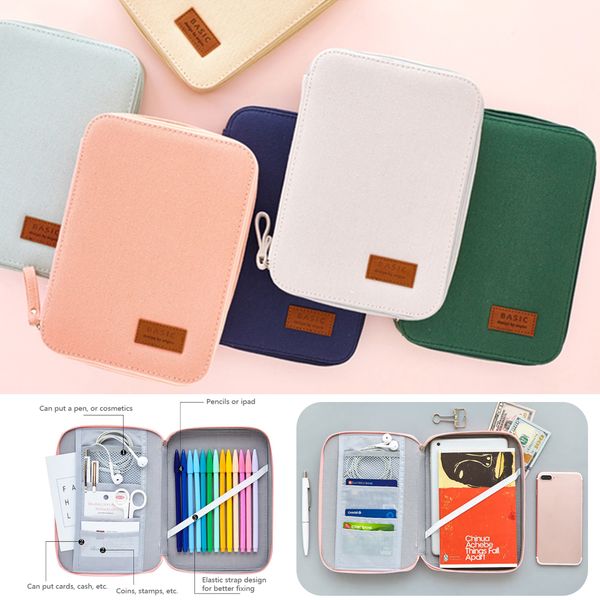 

creative pencil case canvas zipper large capacity cute basic pencil box portable storage bag for pad pens school stationery