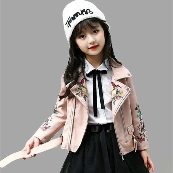 

autumn girls jackets leather embroidery jackets kids for girls fashion children clothes teenage clothing for 6 8 12 years, Blue;gray