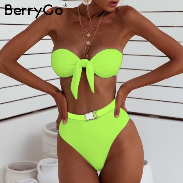 

high waist bikinis 2019 mujer bathing suit neon swimsuit push up buckle swimwear women bathers biquini summer new