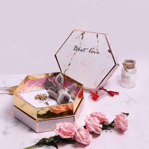 

hexagon box marble pattern party gift birthday gift bag supplies box wedding high-end candy display packaging