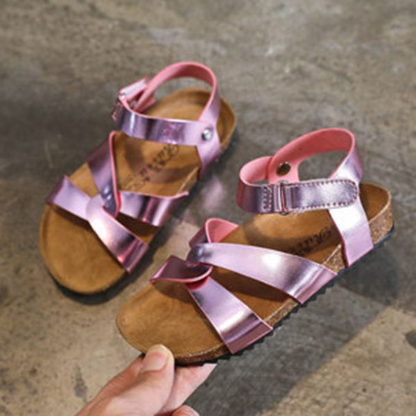 

summer children sandals fashion princess sandals soft lightweight hook&loop beach slip on little kids shoes size 24-34, Black;red