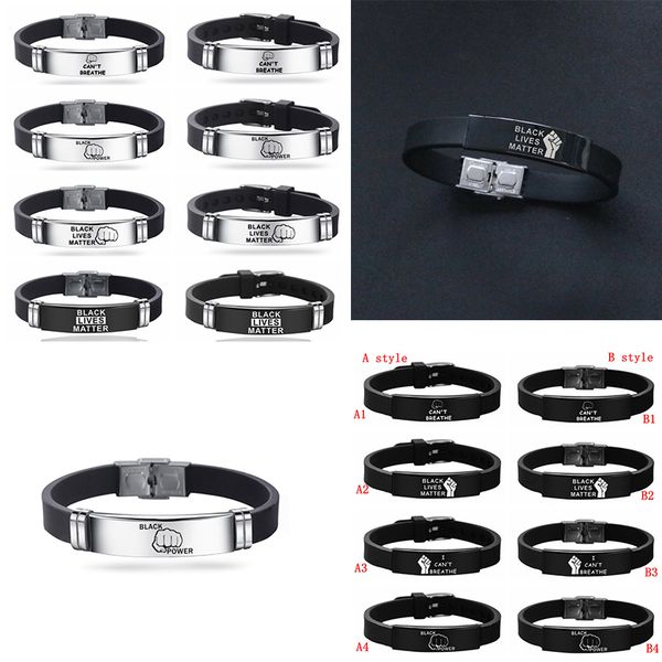 

new black lives matter i can't breathe stainless steel silicone bracelet adjustable protest power wristband men bracelets jewelry, Golden;silver