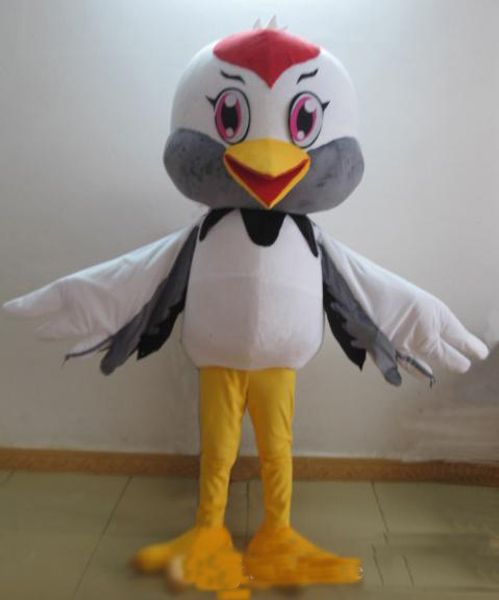 

2019 factory new a white bird mascot costume with big eyes for to wear, Red;yellow