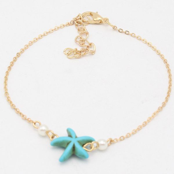 

europe and america new products anklet fashion simple starfish turquoise anklet women's beach jiao shi pin, Red;blue