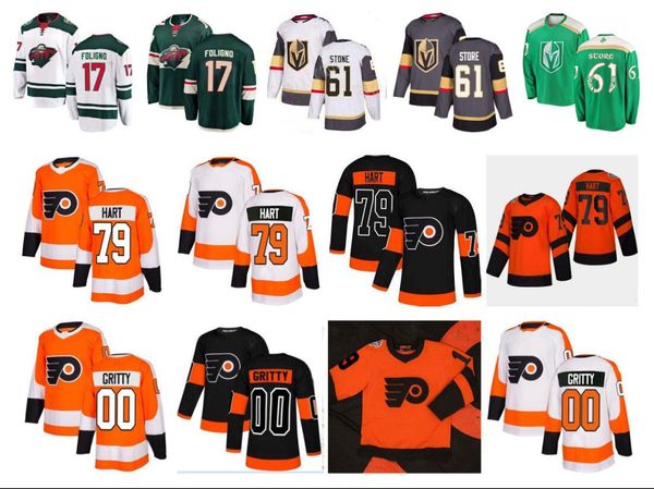 

nhl vegas golden knights 61 mark stone jersey philadelphia flyers 79 carter hart 00 gritty minnesota wild 17 marcus foligno hockey jersey, Black;red