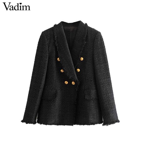 

vadim women tweed tassel patchwork jacket coat double breasted pockets buttons long sleeve coat female office wear ca221, Black;brown