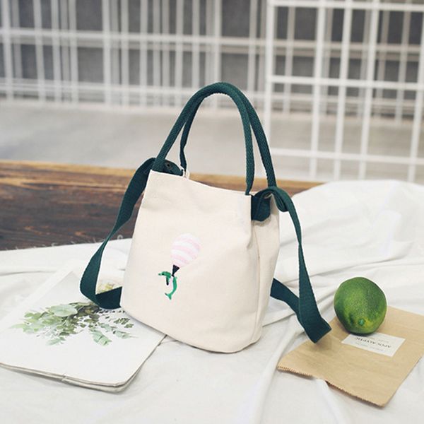 

canvas slung shoulder bag summer new ladies bag small fresh literary embroidery bucket handbag casual