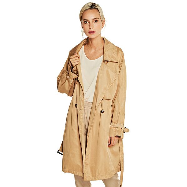 

new fashion 2020 spring /autumn casual double breasted simple classic long trench coat with belt chic female street windbreaker, Tan;black