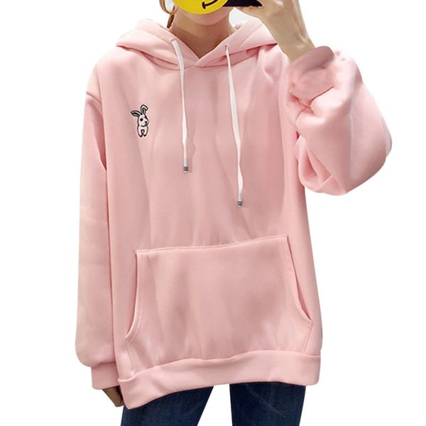 

2018 kawaii sweet ears hooded sweatshirt women embroidery pink hoodies loose long sleeve tracksuits pullovers moletom, Black