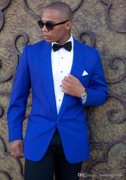 Yüksek Kalite Mavi Damat smokin Groomsmen Notch Yaka Sağdıç Blazer Erkek Düğün Suit (Ceket + Pantolon + Kravat) H: 963