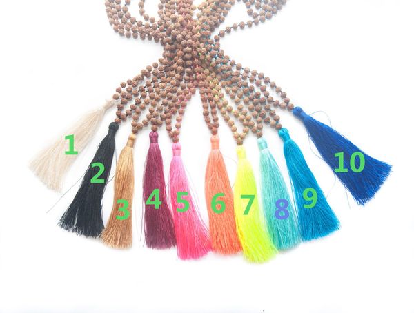 

jeaniver mala yoga tassel necklaces natural rudraksha praying beads assorted tassel colors meditation handknotted, Silver