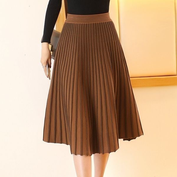 

women skirts pleated skirt womens new midi high waist euro american fashionable elegant autumn winter knitted skirt high quality, Black