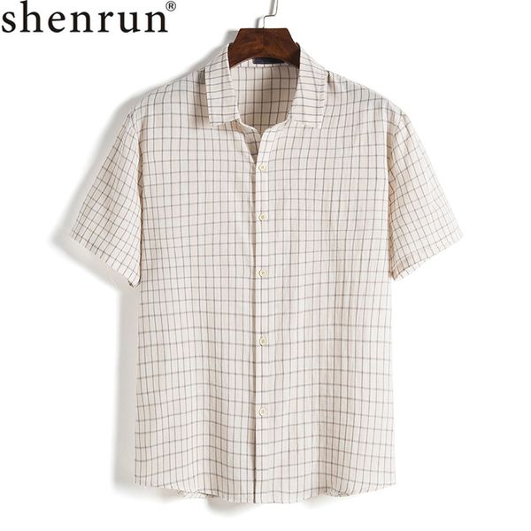 

shenrun men summer shirts check short sleeve khaki plaid shirt fashion japanese style casual holiday beach tourism daily life, White;black