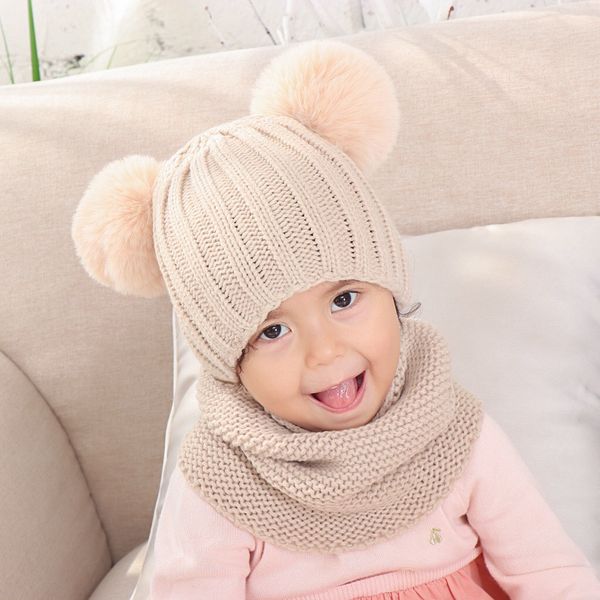 

kids designer hats big hair ball multicolor children's bib hat set luxury designer hats caps women winter, Yellow