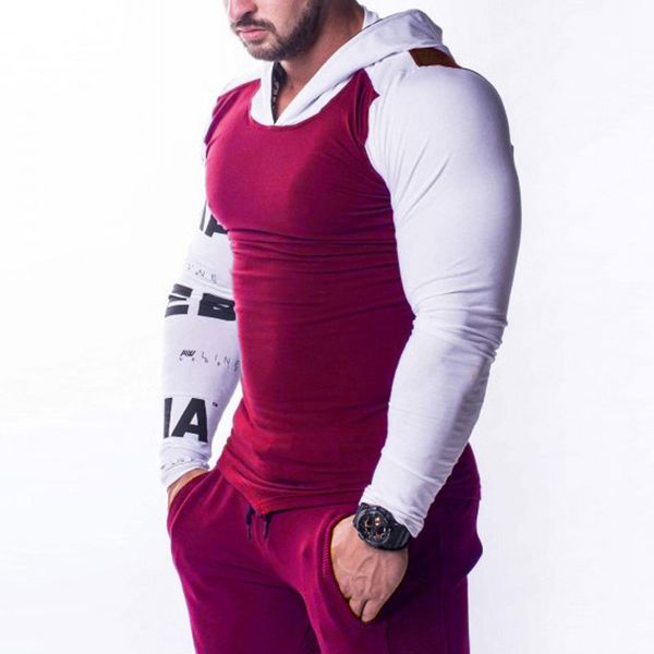 

Men Hoodie Red Sweatshirt Gym Muscle Fitness Brothers New Sports Long Sleeve Men's Autumn Stretch Cotton Hooded Sweater