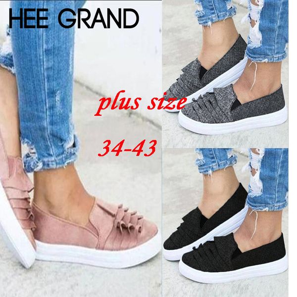 

hee grand 2018 new women flats women causal slip-on fashion sneaker solid color flat loafer soft elegant mujer shoes xwd6999, Black
