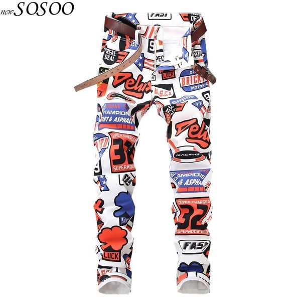 

2018 new jeans men imprimer color printing design stretch jeans soft comfortable european and american style men #5615, Blue