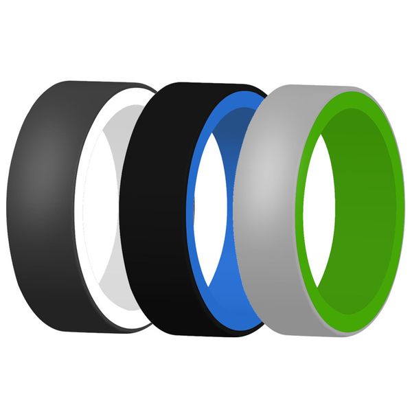 

new men's silicone rings two-tone double layer band rings silicone rubber flexible wedding ring sport fashion silicone finger jewelry, Silver
