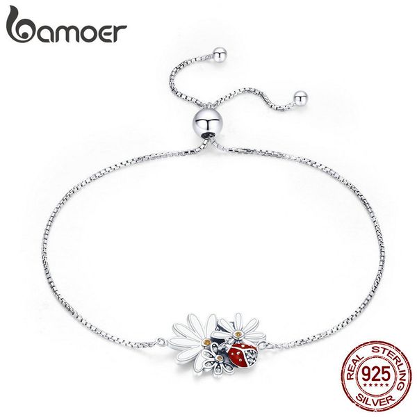 

bamoer 925 sterling silver ladybug's adventure daisy flower women bracelets bangles for women authentic silver jewelry scb101, Golden;silver