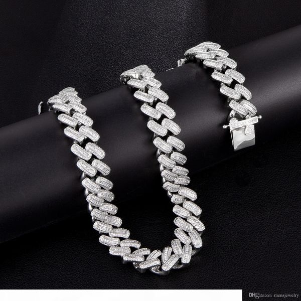 

cuban link chain 15mm iced out hip hip bling chains jewelry men gold luxury designer diamond necklace mens hiphop rapper fashion accessories, Silver