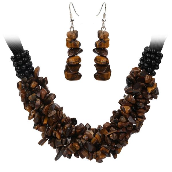 

yacq tiger eye charm choker collar necklace 7 layer 925 sterling silver dangle earrings set jewelry gift for women teen girl 20, Black