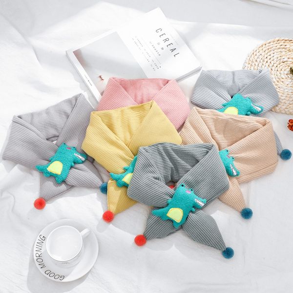 

kids scarf female autumn and winter cute cartoon warm small crocodile dinosaur boys and girls baby cross scarf luxury designer caps women, Red;brown